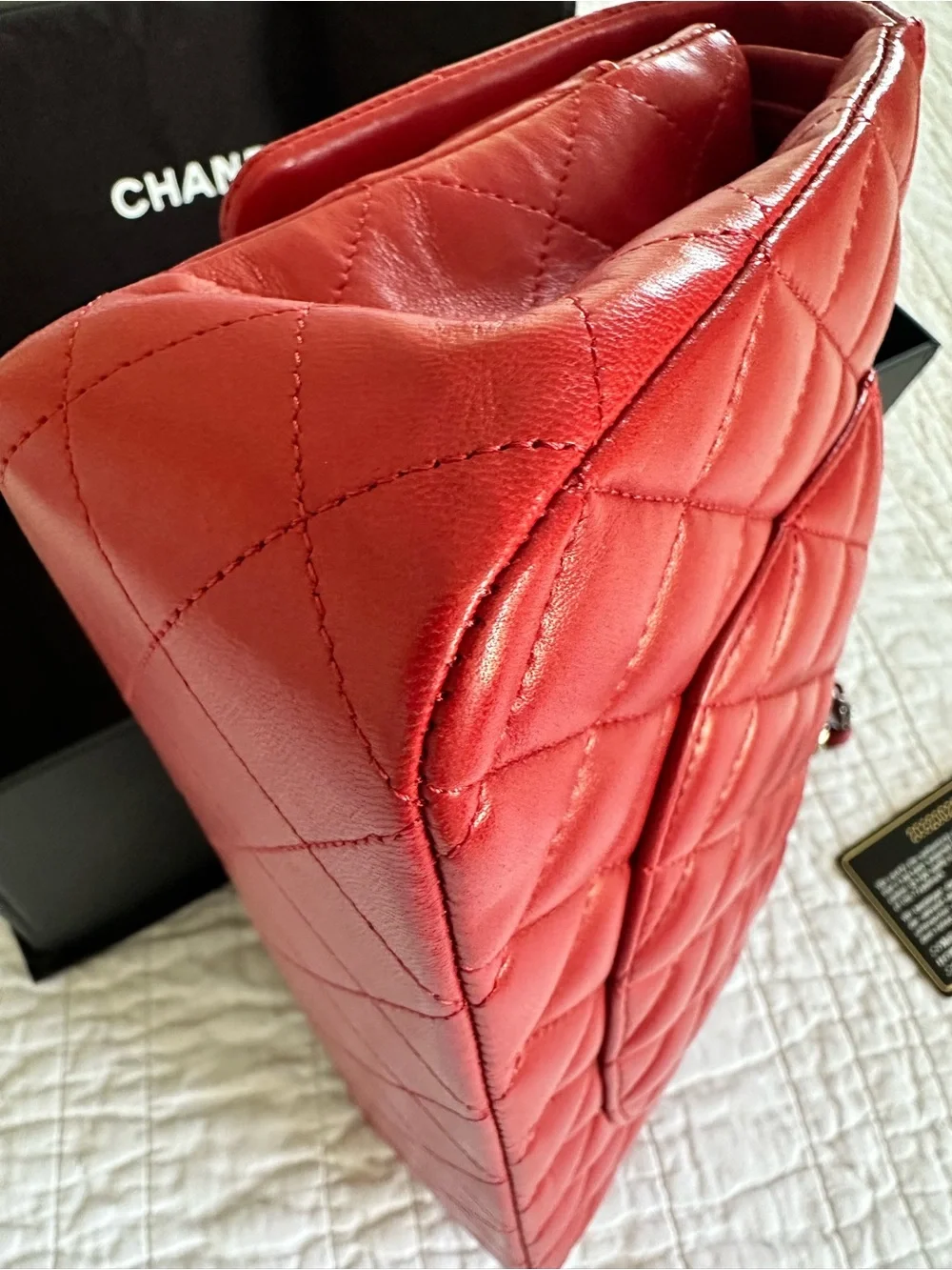 CHANEL Classic Quilted Lambskin Medium Double Flap Red Excellent Condition